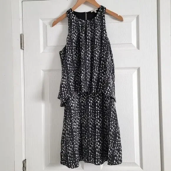 Joie Everla Sleeveless Polka Dot Printed Silk Dress in Caviar Porcelain Size XS - Picture 3 of 6
